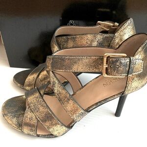 Gold heels Lauren Ralph Lauren shoes heels open toe strappy pumps gold leather